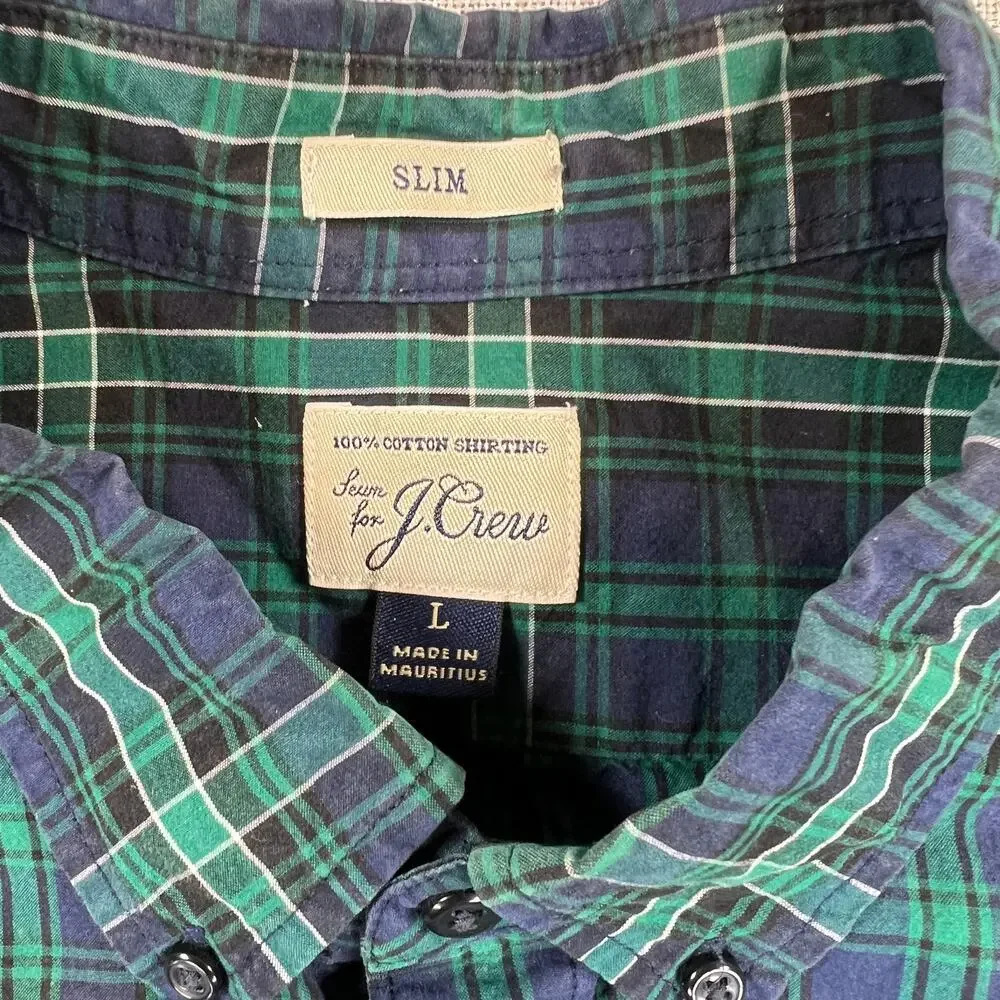 J Crew Slim Fit Dress Shirts Mens L Blue Green Plaid Long Sleeve Lot of 2 - Picture 11 of 13